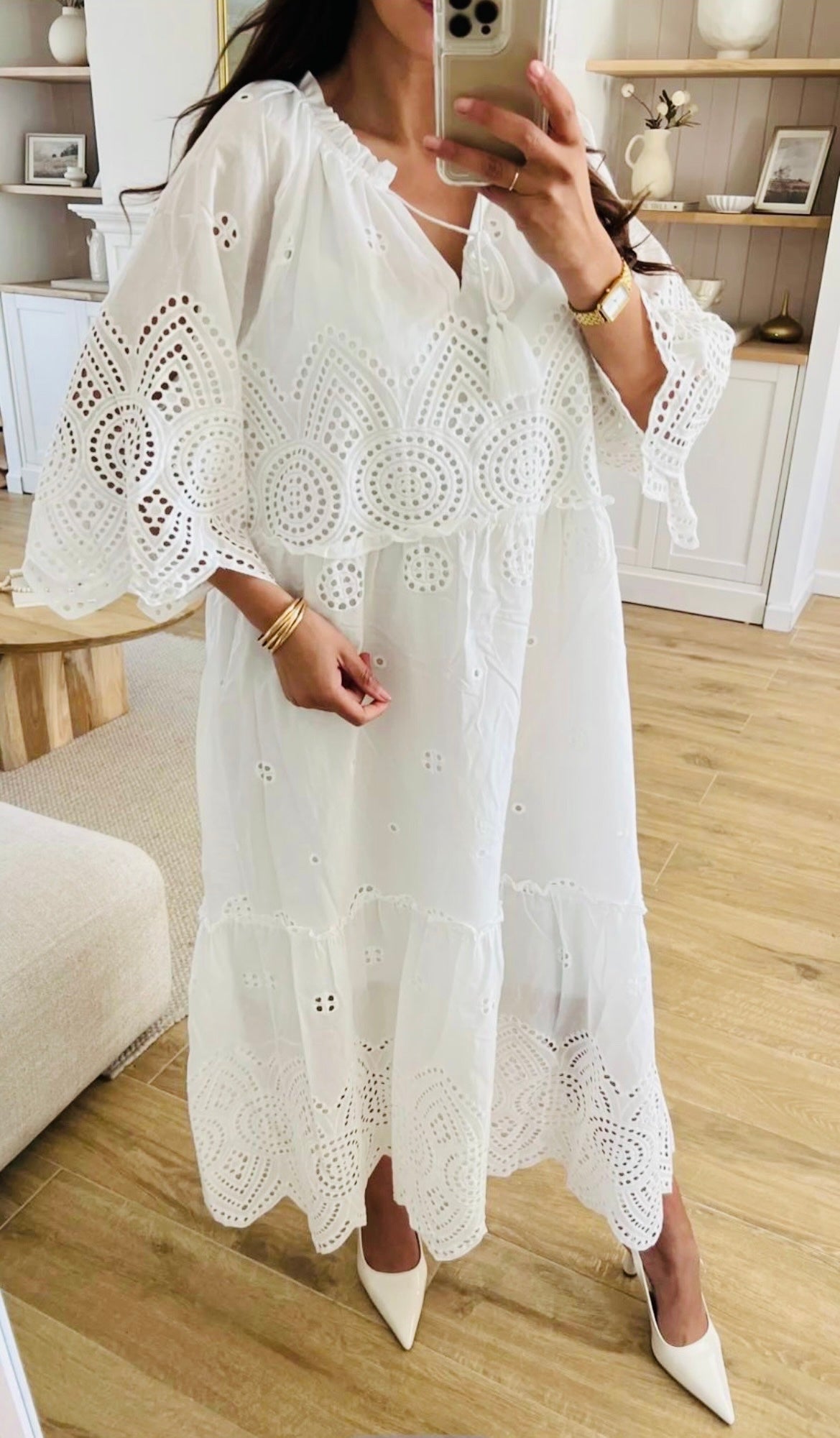 Bohemian chic dress in English embroidery