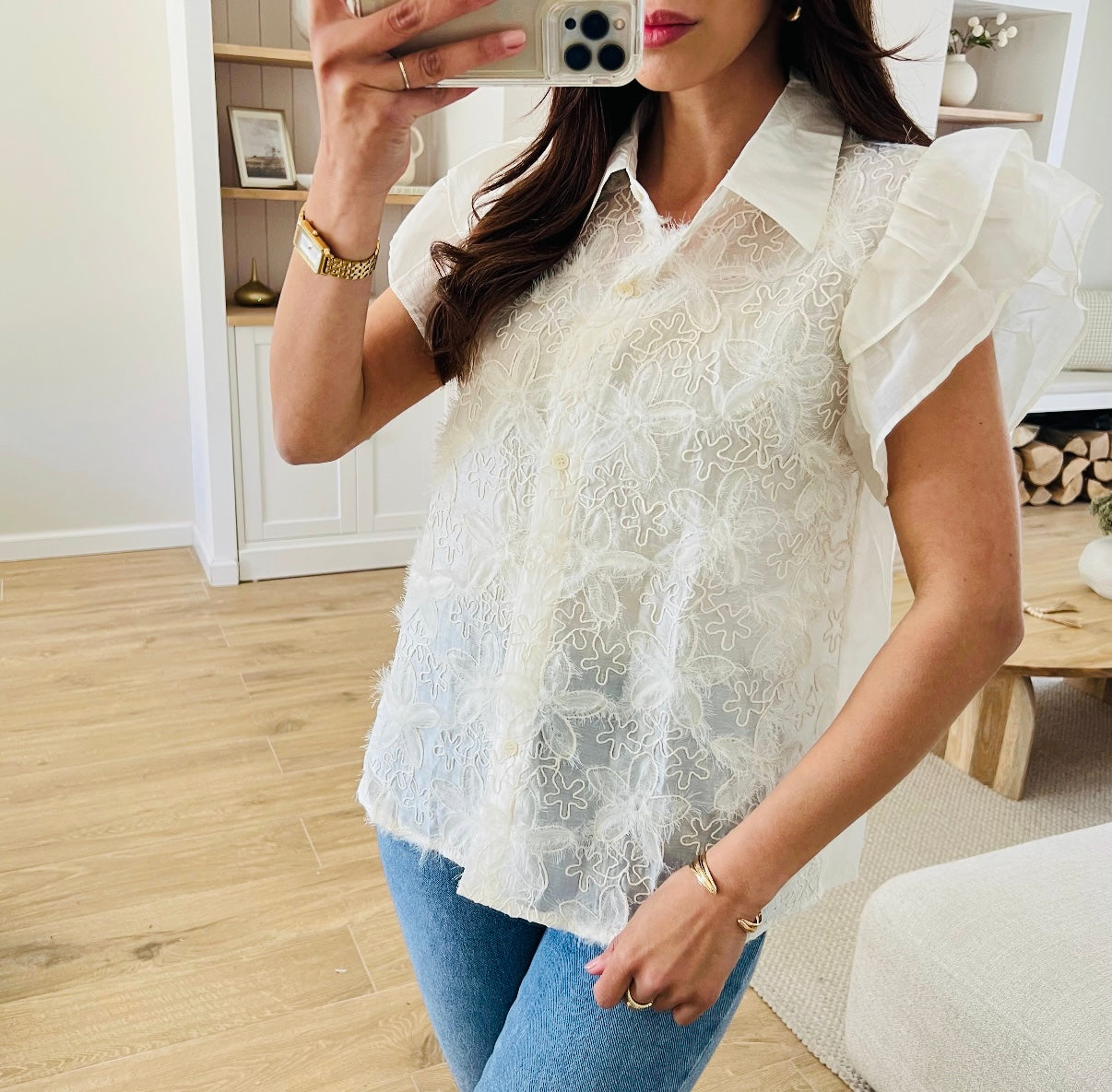 Chemise brodée manches volant