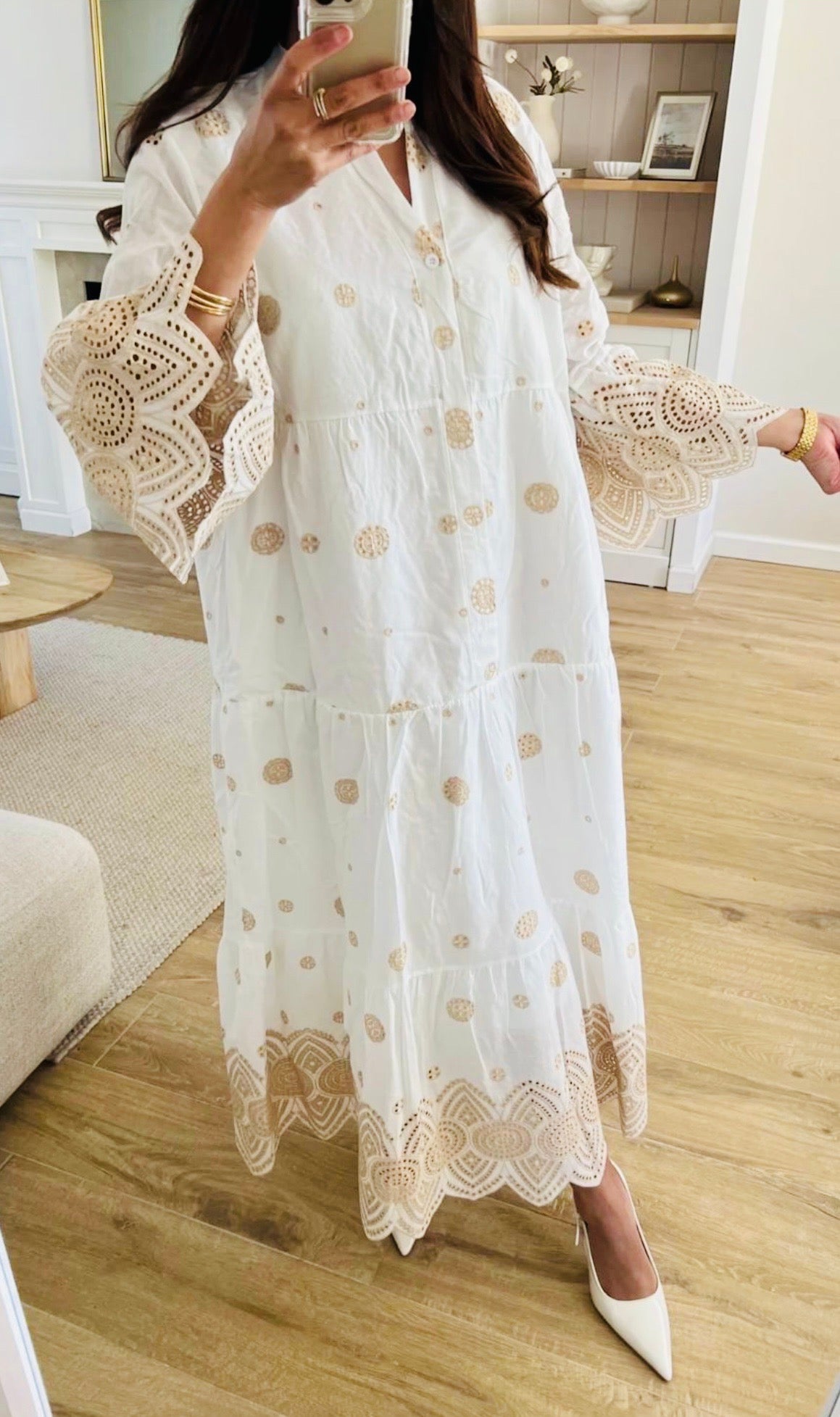 Bohemian chic dress in English embroidery