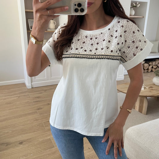 T-shirt en Coton Brodé - Blanc