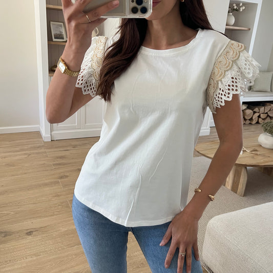 T-shirt Blanc Romantique