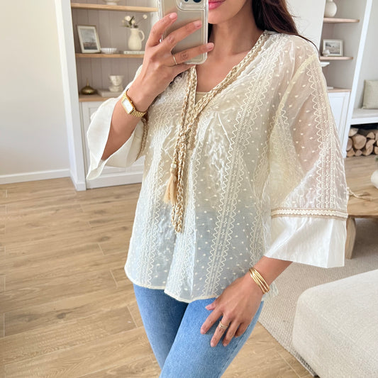 Top Bohème broderie dorée