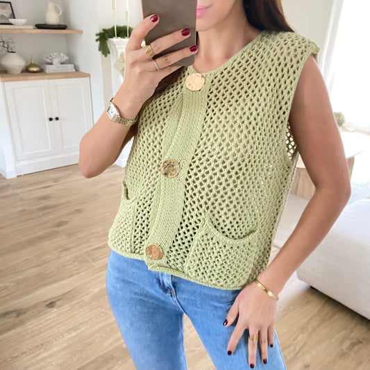 Gilet crochet bouton doré