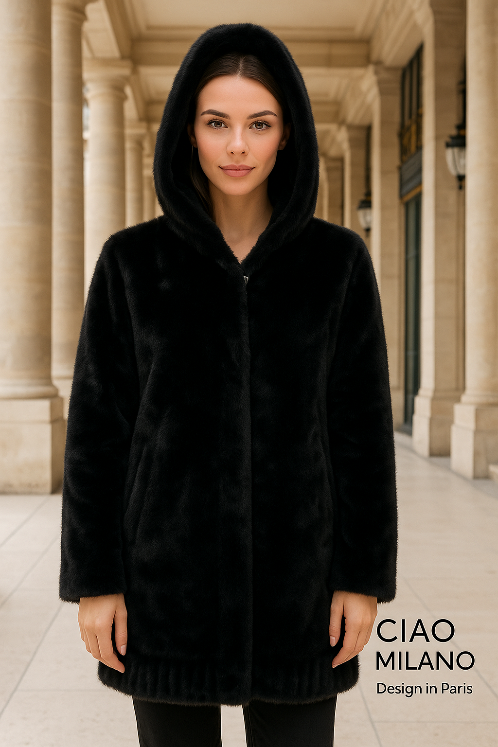 Manteau fausse fourrure à capuche