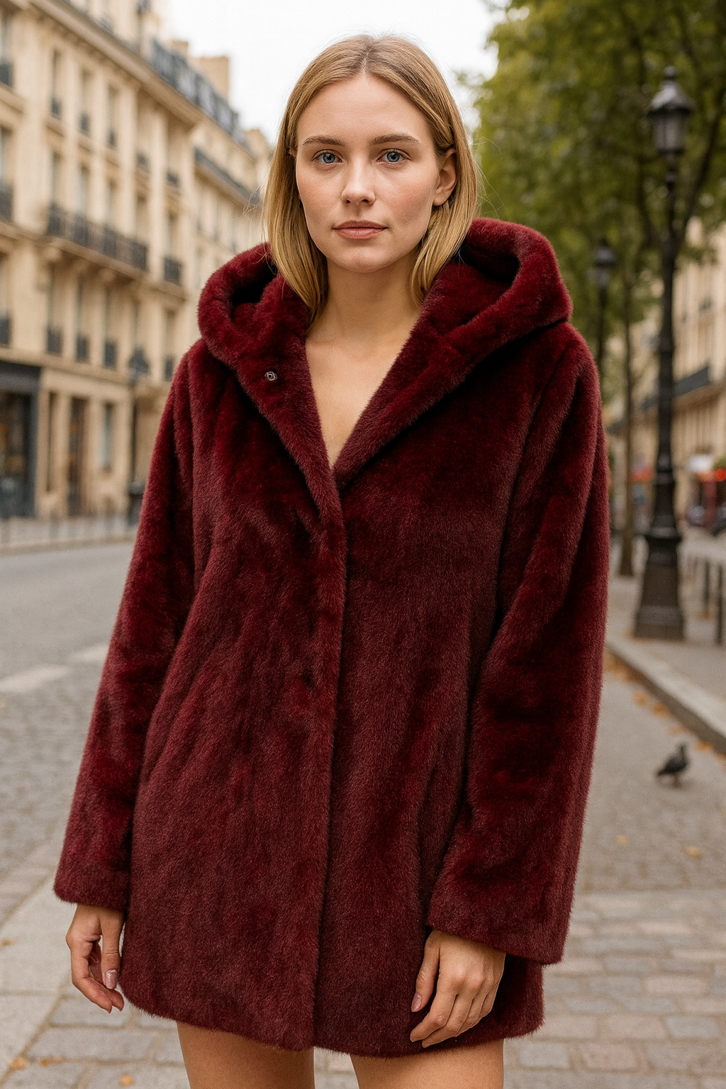 Manteau fausse fourrure à capuche