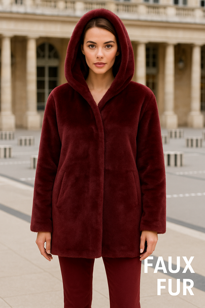 Manteau fausse fourrure à capuche