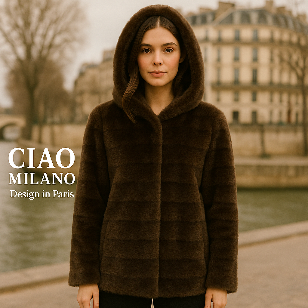 Manteau fausse fourrure rayé à capuche